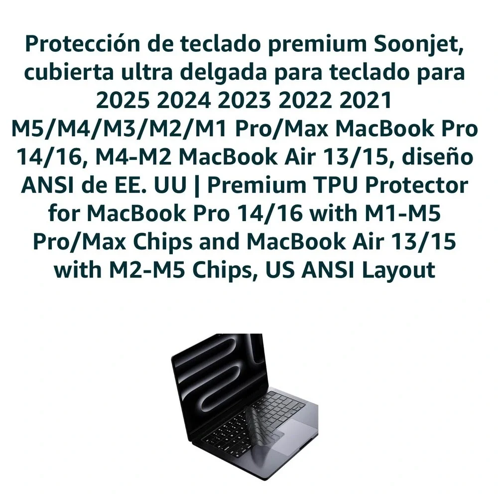Soonjet TPU Keyboard Cover MacBook Pro 14 16 Air 13 15 M1 M2 M3 M4 M5 2021-2025